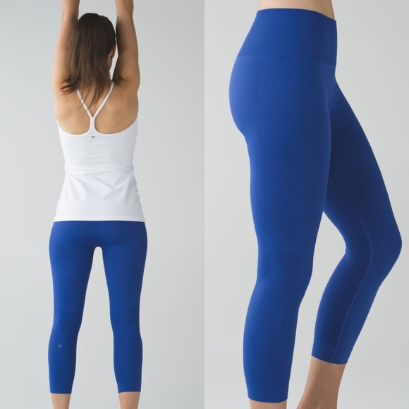 🌞Lululemon Zone In Crop Seamless Leggings Sapphire Blue - Picture 1 of 14